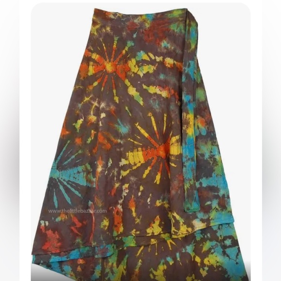 Hippy  Made in Nepal Tie Dye 100% Cotton Jersey Wrap Skirt OSFM - Picture 2 of 5